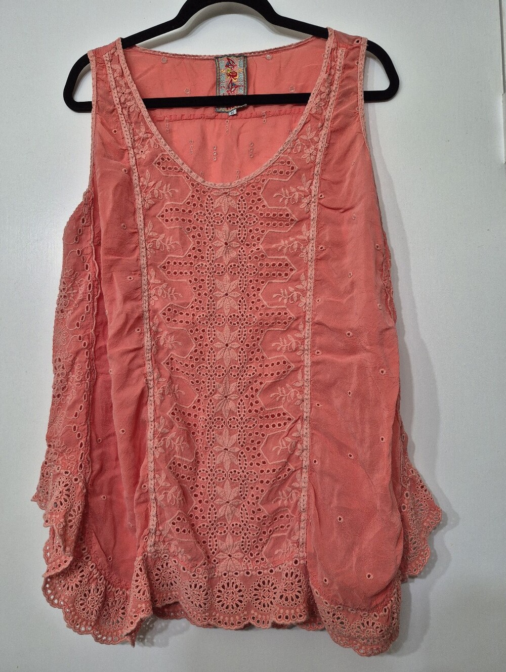 Johnny Was Coral Eyelet Embroidered Tank 1X